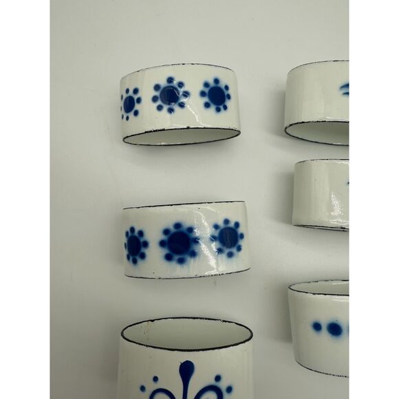Vintage Ikea Napkin Rings Swedish Heder Kaarina Brieditis Blue & White Enamel - Picture 2 of 9